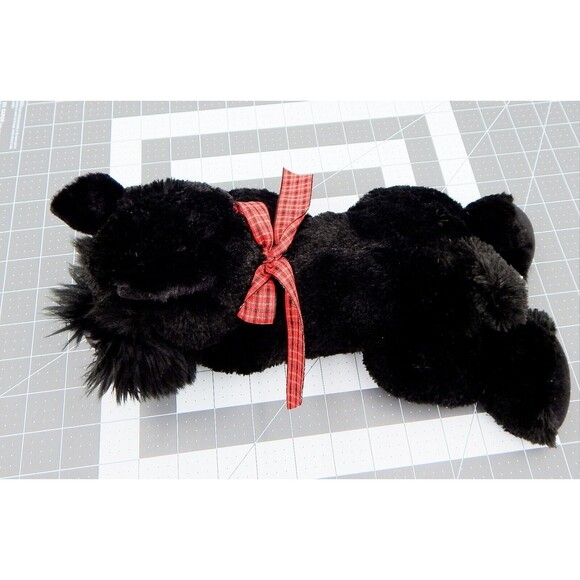 Aurora Scottish Terrier Puppy Dog 12" Black Stuffed Plush With Red Plaid Bow - Picture 5 of 11